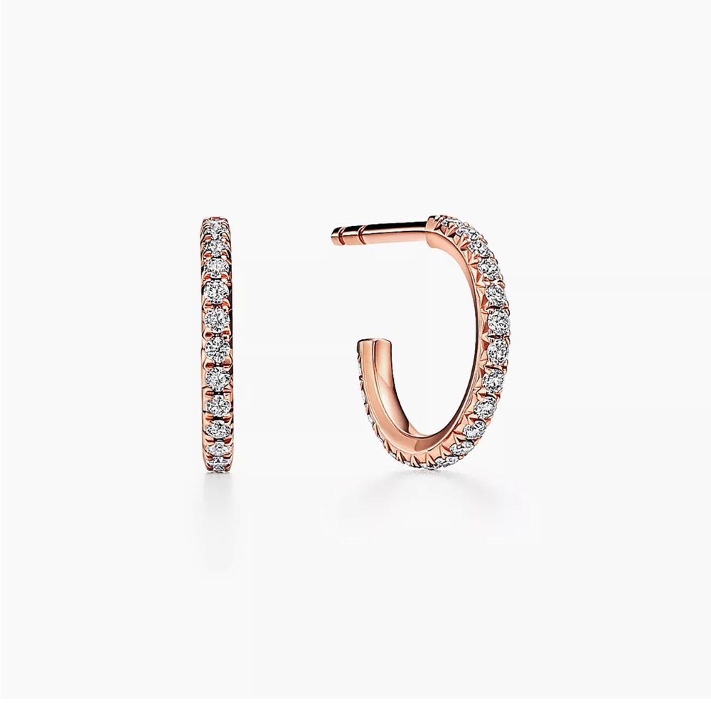Authentic Tiffany & Co. Metro hoop Rose gold diamond earrings